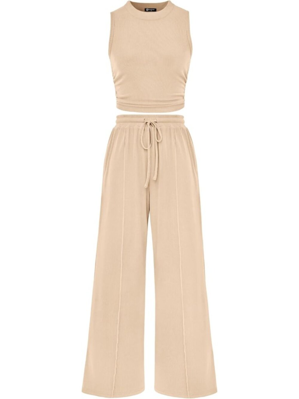 Women's Apricot 2 Piece Outfits Ribbed Knit Lounge Sets Tracksuit Sleeveless